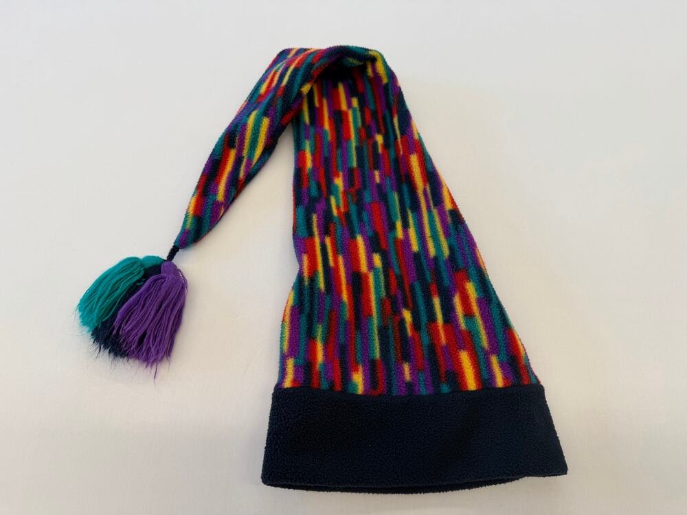 90s Rainbow Polartec Long Tail Fleece Stocking Tassel Hat skiing snowboarding